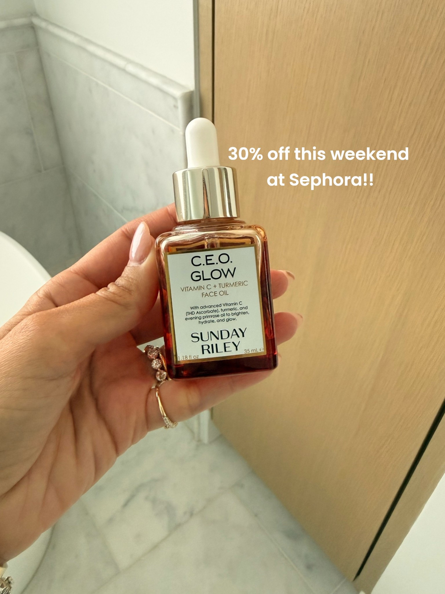 C.E.O. Glow: 30% OFF today 👀 the glow oil I reach for when my skin looks dull + uneven

Afterglow: also 30% OFF today ✨ the perfect Vitamin C gel moisturizer for bright, juicy-looking skin

Shop them this weekend on sale at @sephora! #sundayriley #ad