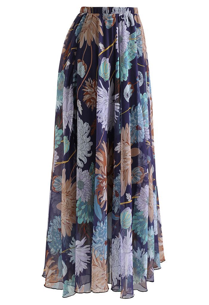 Marguerite Print Chiffon Maxi Skirt | Chicwish