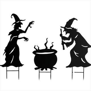 3-Pack Witch Silhouette Halloween Stakes with Cauldron for Spooky and Garden Decorations | The Home Depot