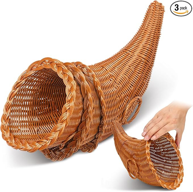 Dandat 3 Pcs Thanksgiving Cornucopia Basket 13.78 Inch Thanksgiving Horn of Plenty Fall Table Dec... | Amazon (US)