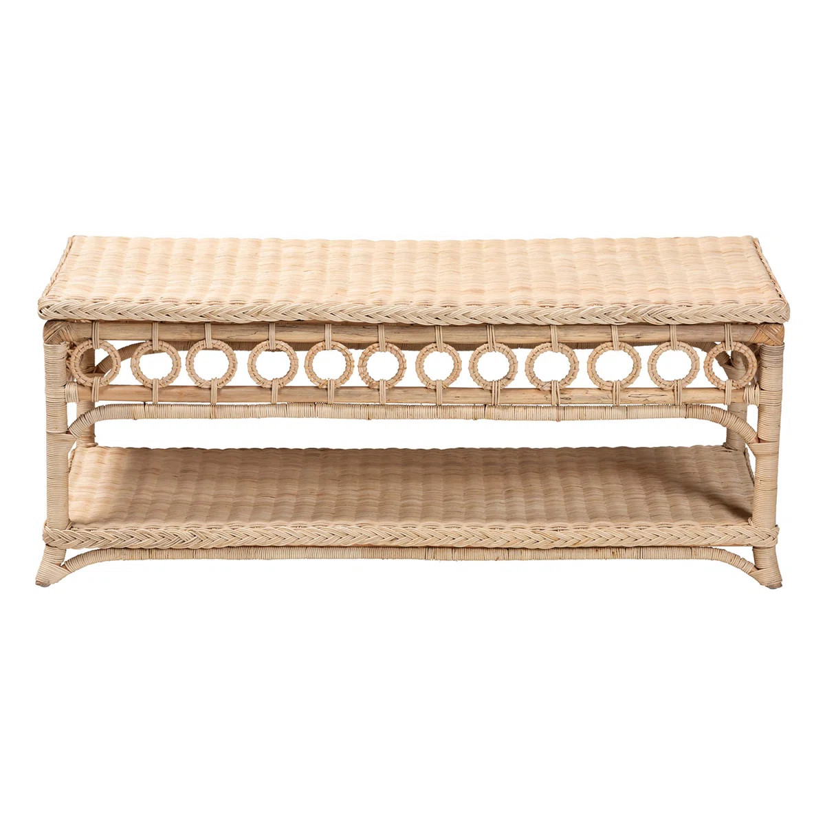 Bali & Pari Oxford Braided Natural Rattan Coffee Table With Open Shelf - Coastal Boho Living Room... | Wayfair North America