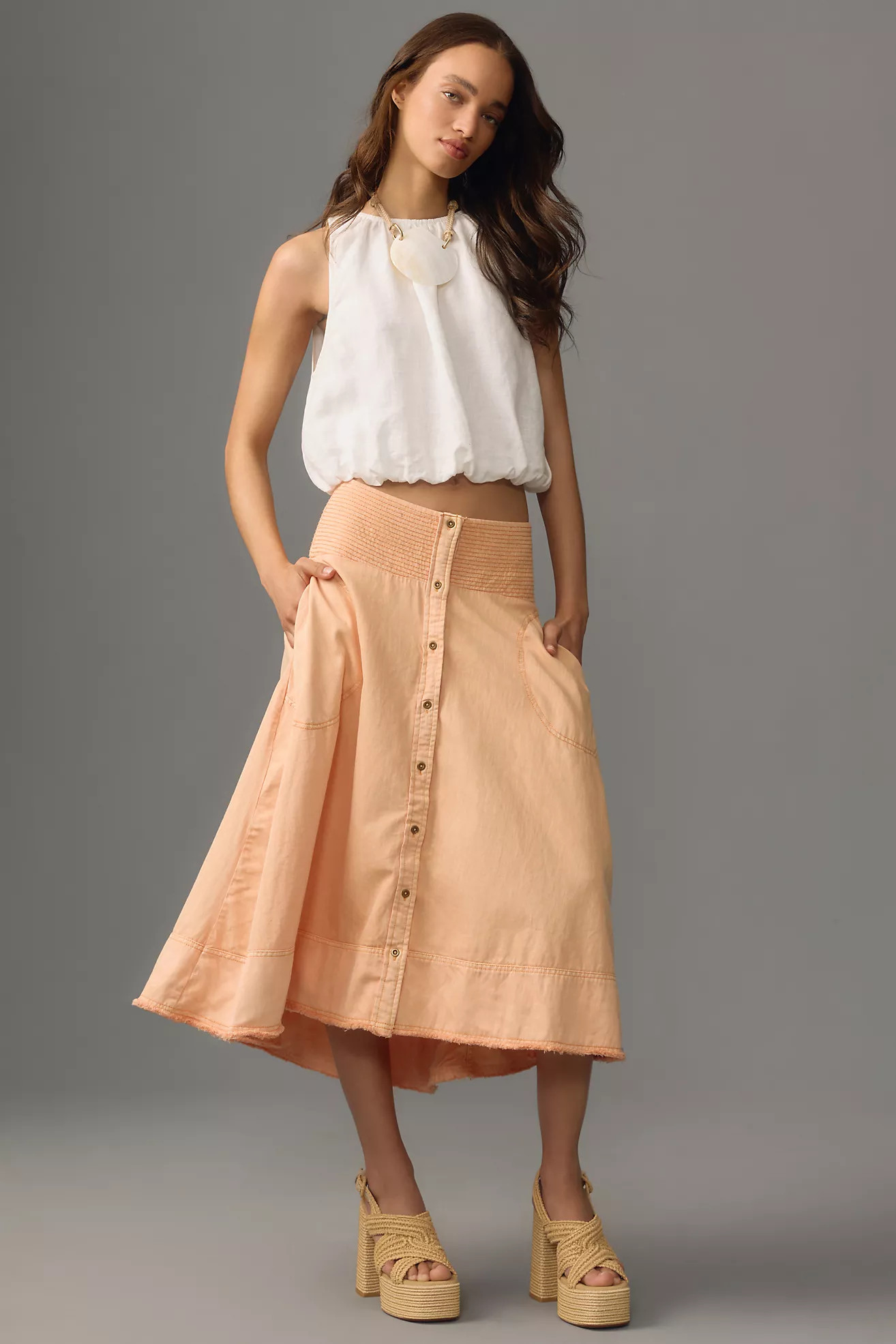 Pilcro Sunbaked Denim Midi Skirt | Anthropologie (US)