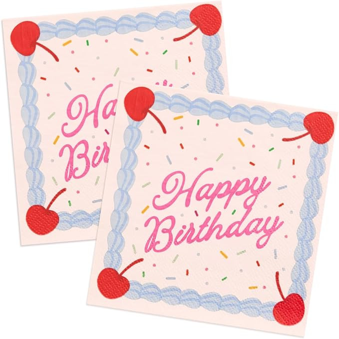 xo, Fetti Happy Birthday Napkins - 25 Paper Napkins | Birthday Decorations, Cake, Rainbow Sprinkl... | Amazon (US)