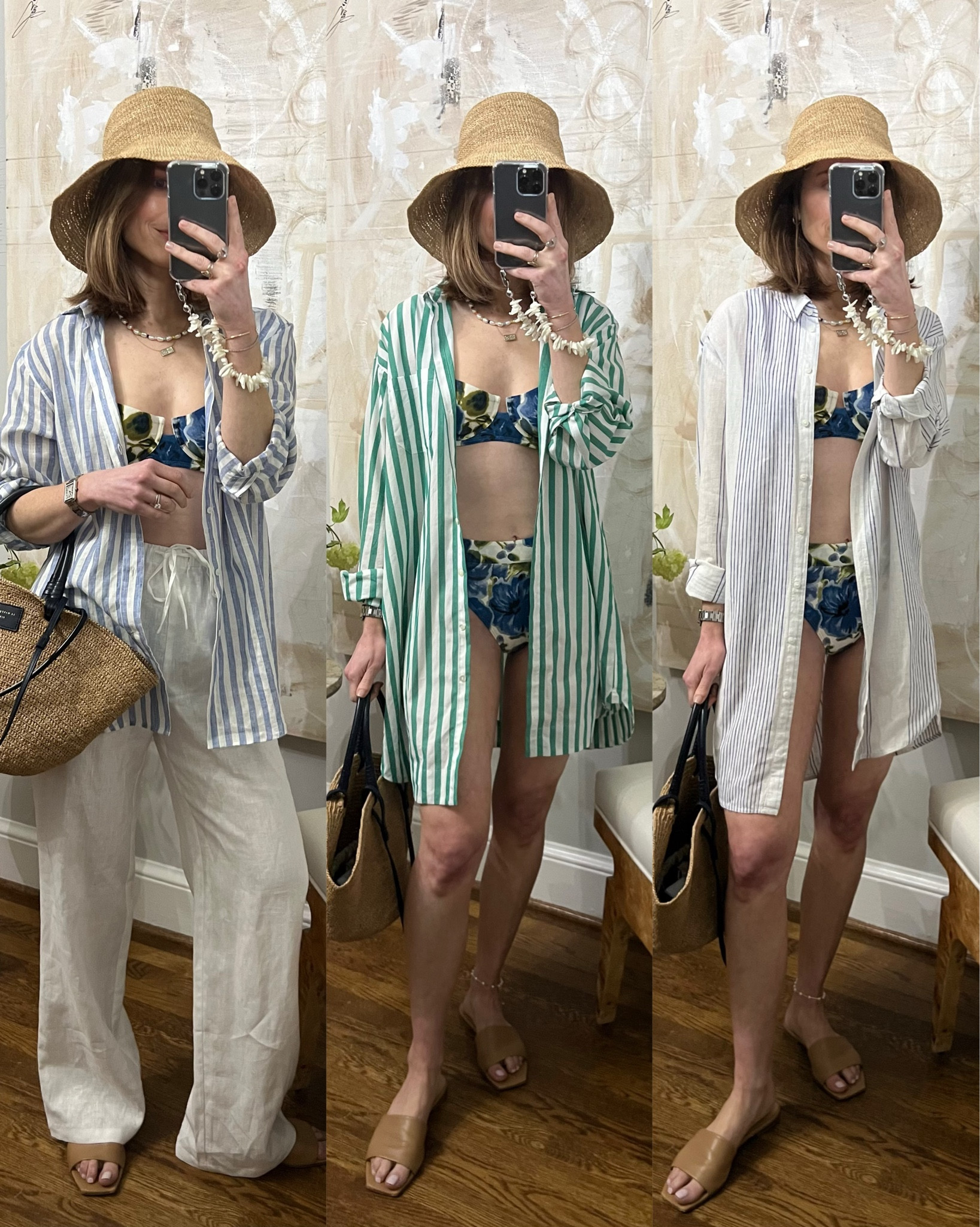 Cover up decisions!
Blue floral print Peony bikini
Jenni Kayne Raffia Hat
Aeyde tan sandals 
Reformation white linen pants
Sezane raffia tote bag 
With nothing underneath boyfriend linen cornflower blue button


#LTKShoeCrush #LTKSwim #LTKStyleTip