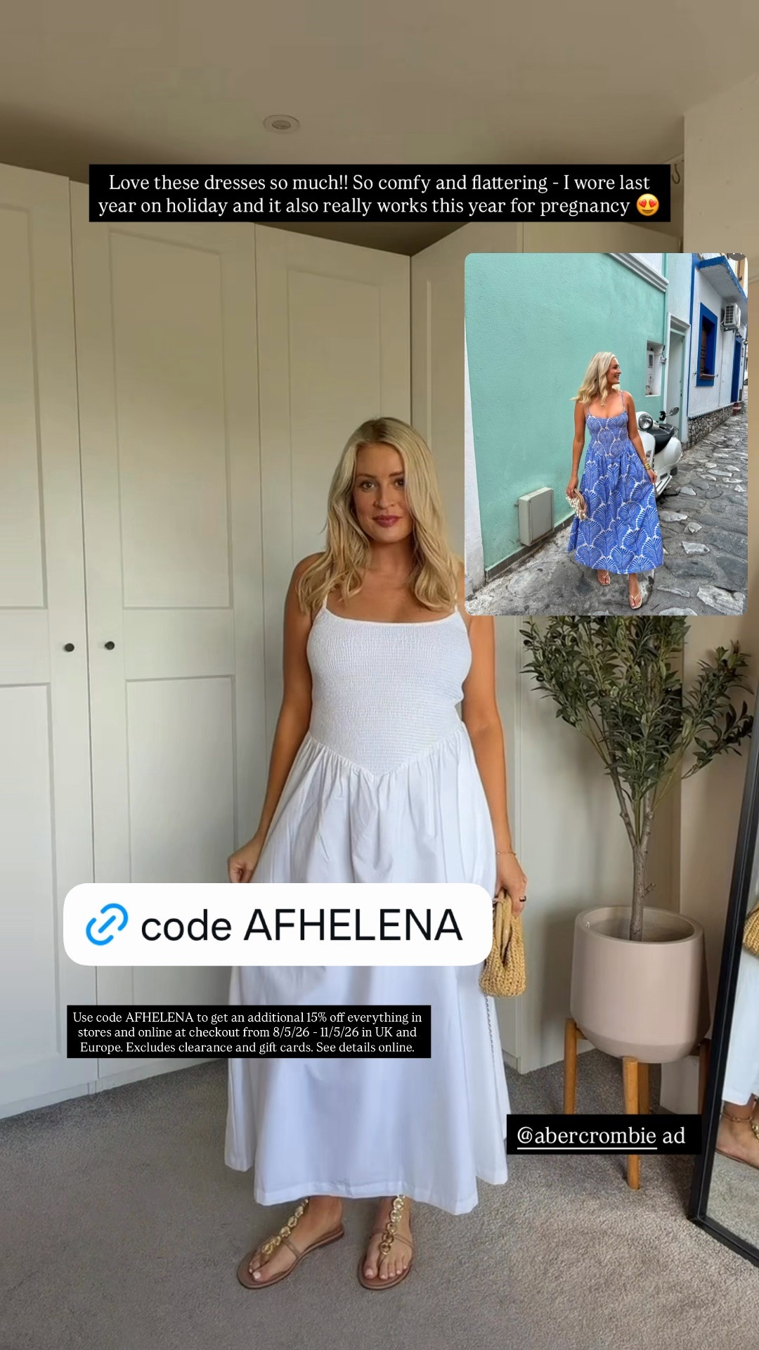 The best summer day dresses! Super comfy and I have loved mine both in pregnancy and beforehand! 

Was £82, get it for £52.27 with code AFHELENA 

@abercrombie ad