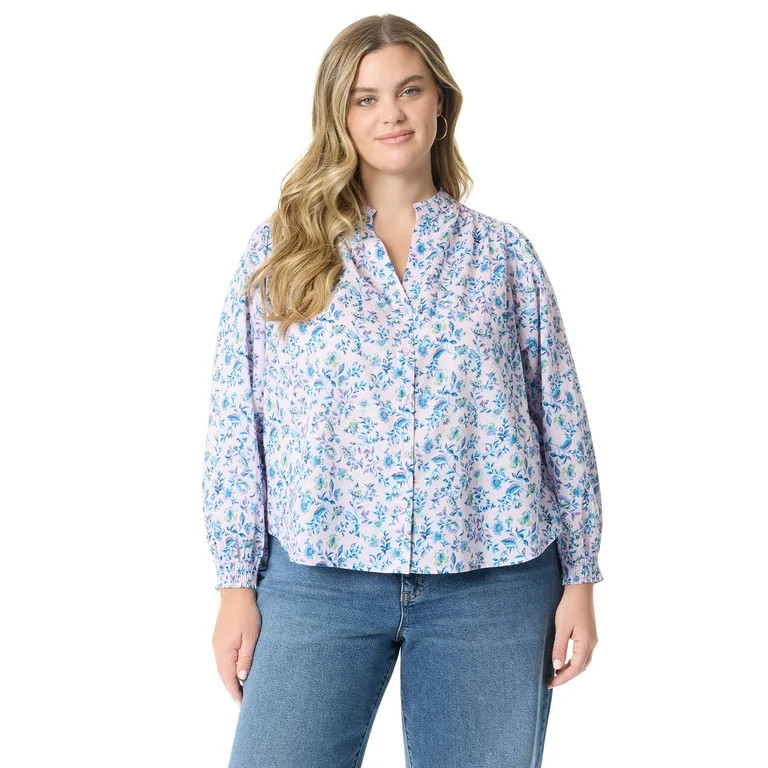 Jessica Simpson Women's and Women's Plus Rowen Button Front Shirt, Sizes XS-5X | Walmart (US)