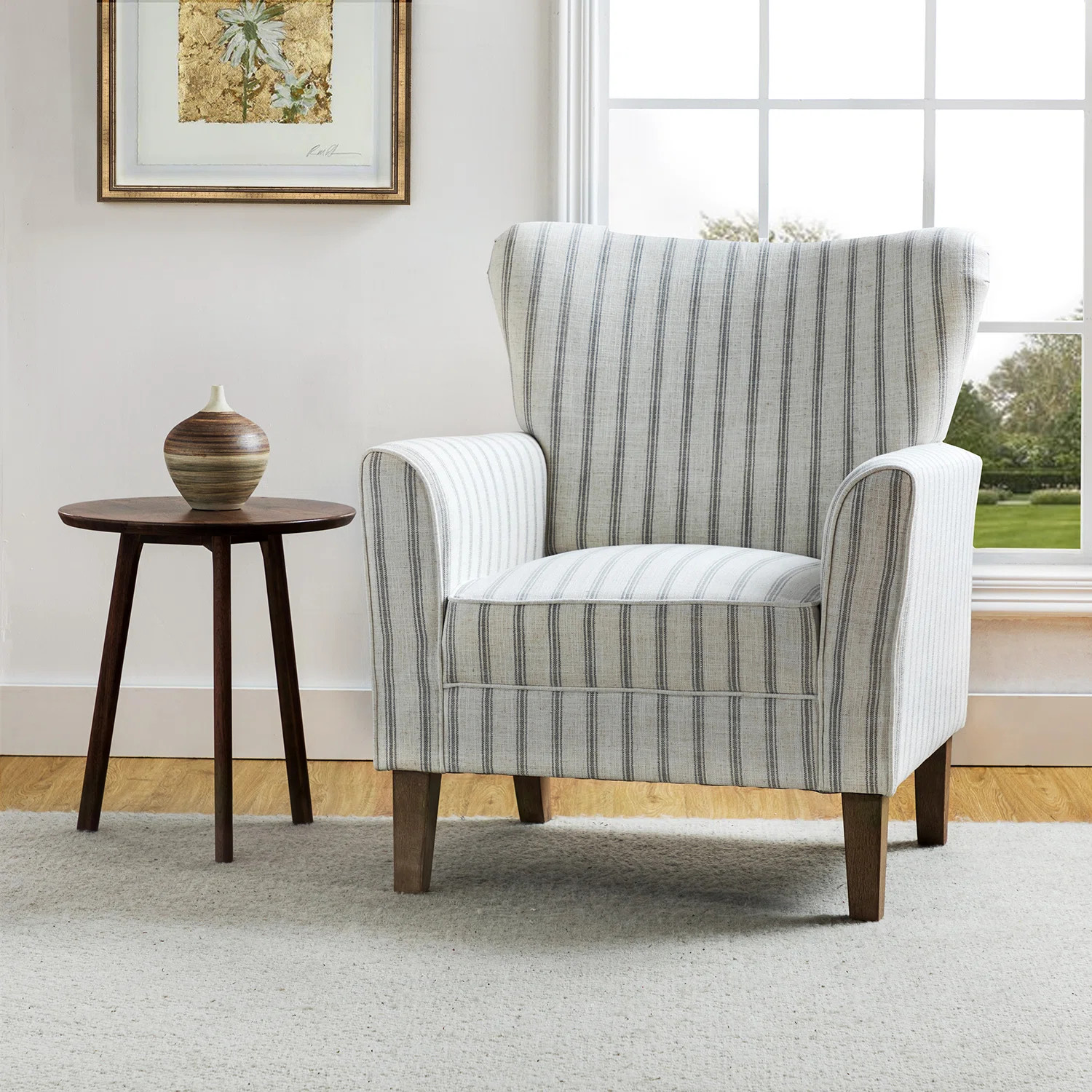 Arching 31" W Polyester Armchair with Solid Wood Legs | Wayfair North America