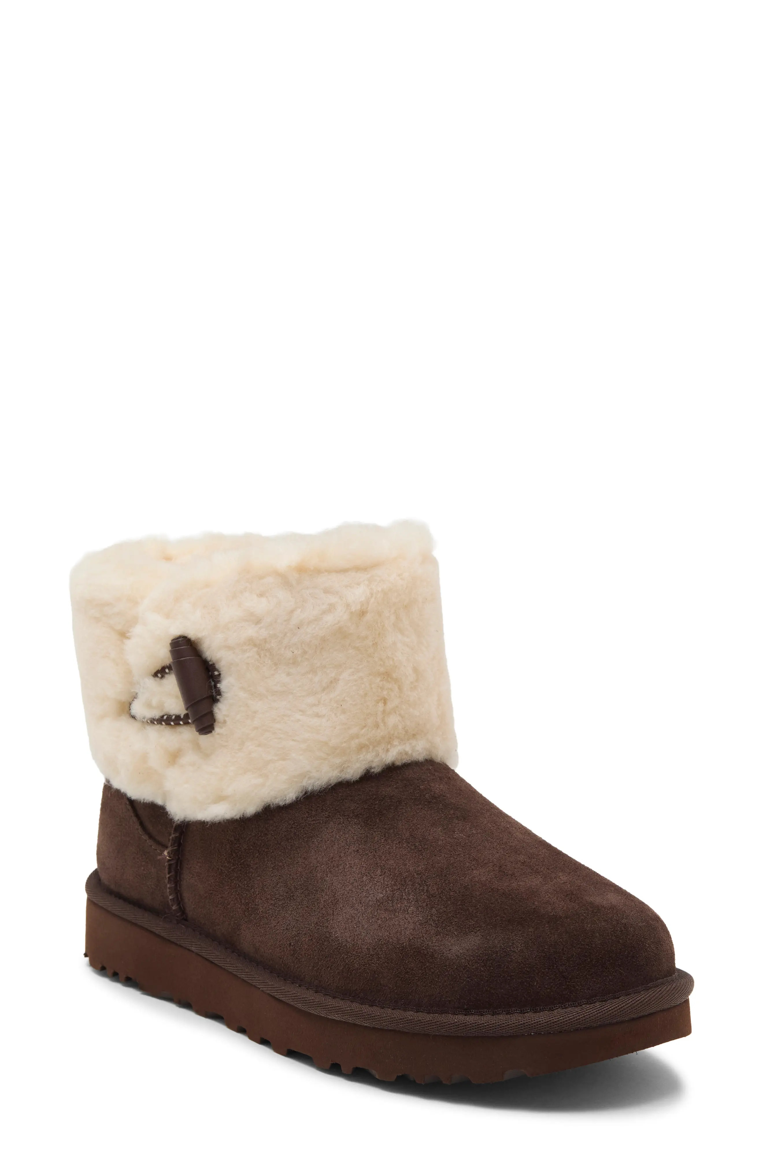 UGG® Classic Mini Posy Toggle Genuine Shearling Boot in Burnt Cedar at Nordstrom Rack, Size 7 | Nordstrom Rack