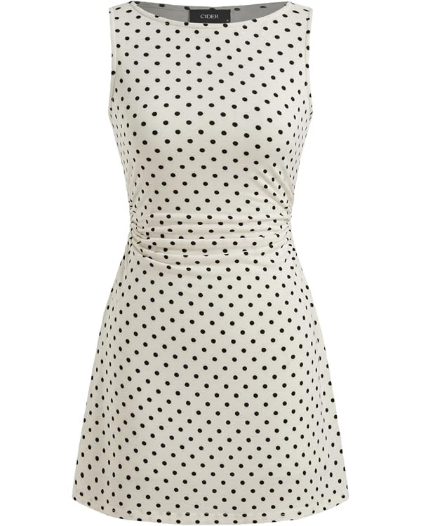 CIDER Mini Dress Polka Dot Ruched Bodycon Boat Neck Sleeveless Casual Elegant Party Date Slim Fit... | Amazon (US)