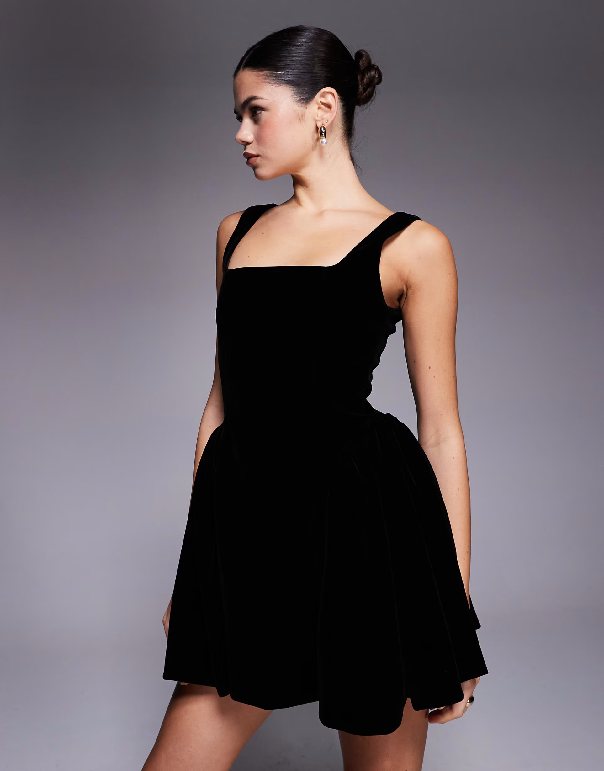 Wanderdoll Lucky velvet square neck hip detail mini dress in black | ASOS | ASOS (Global)