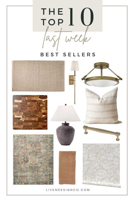 Last week bestselling items for the home. Kitchen decor. Cooking board. Bath decor. bath mat. Wall sconce with shade. brass sconce. Vanity sconce. Striped pillow. Neutral decor. home decor. Brass semi flush light. brown table lamp. ceramic lamp. Traditional rug. Botanical wallpaper. peel and stick wallpaper. removable wallpaper. temporary wallpaper. Brass hardware. drawer pull. Cabinet hardware. Cloth napkins. 

#LTKSeasonal #LTKhome #LTKstyletip