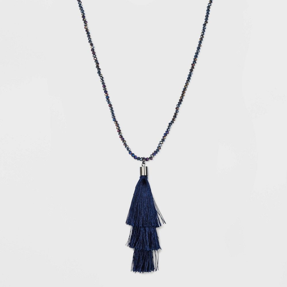 Glass Tassel Beaded Necklace - A New Day Navy, Blue | Target