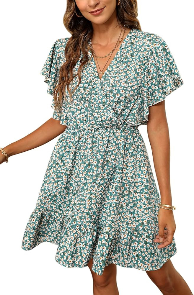 Manydress Women’s Casual Floral Print Butterfly Sleeve Flowy Swing Boho Dress with Pockets MY09... | Amazon (US)