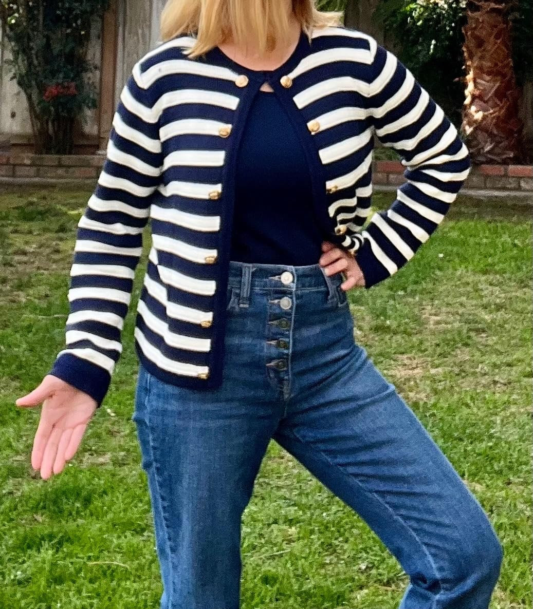 PRETTYGARDEN Women's Striped Cardigan Sweaters Ribbed Knit Long Sleeve Open Front Crewneck Casual... | Amazon (US)