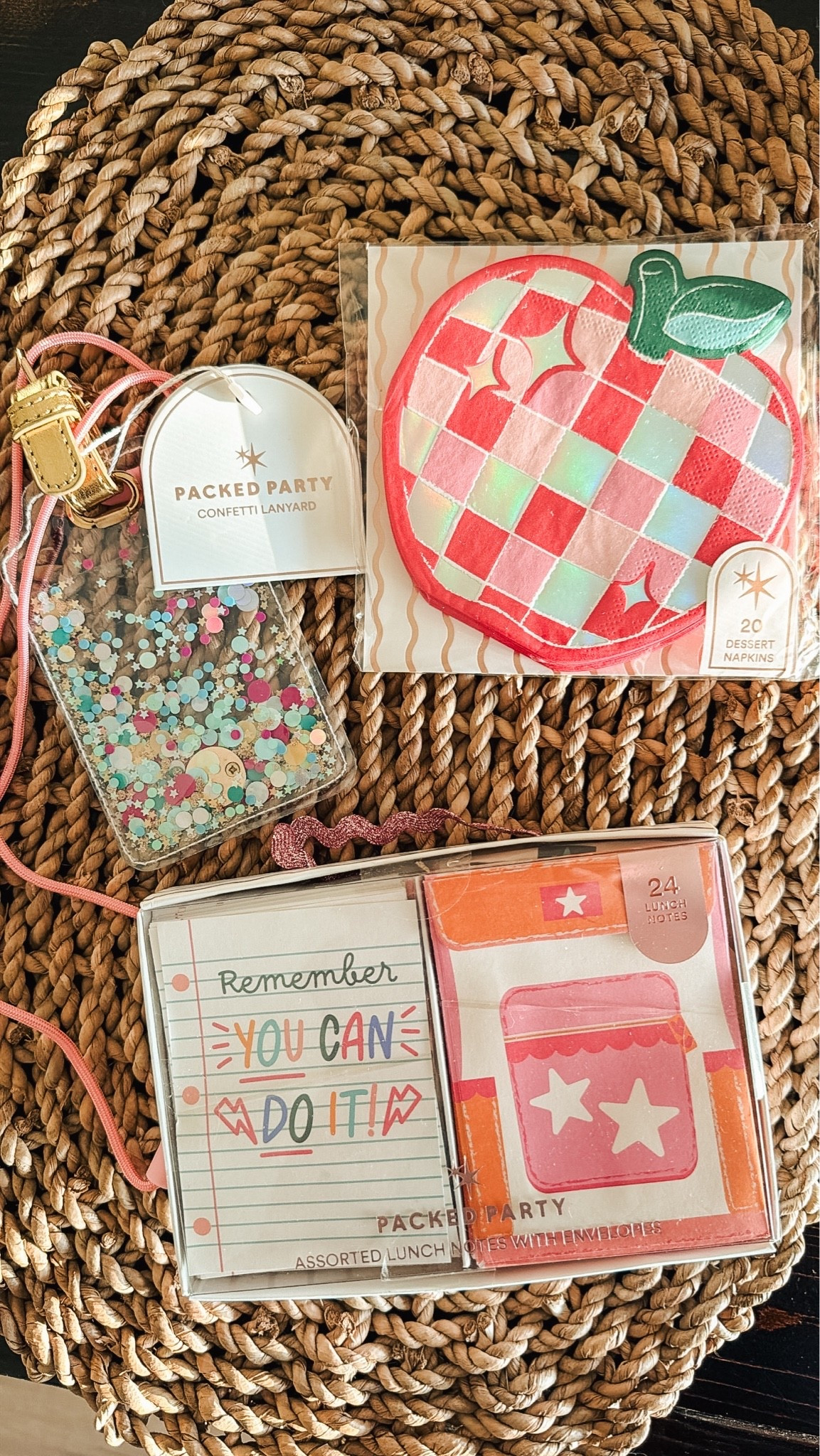 @Packed Party with the cutest back to school stuff! 🚌🩷✏️
✨This is our second lanyard that I’ve bought for Lawsen from here! She wore her first one for Kidner and 1st. Saw this one and decided to revamp it for 2nd grade! 
✨Love a festive napkin to throw in lunches. 🍎
✨Always love to leave a surprise note in their lunches and thought these assorted notes with the envelopes would be a cute way to leave one. 

Use my code Whitley20 on your next purchase from @Packed Party! 🩷

#LTKmomlife #LTKmorningroutine #LTKKids