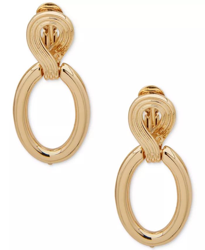Anne Klein Gold-Tone Textured Knot Doorknocker Clip-On Drop Earrings - Macy's | Macy's