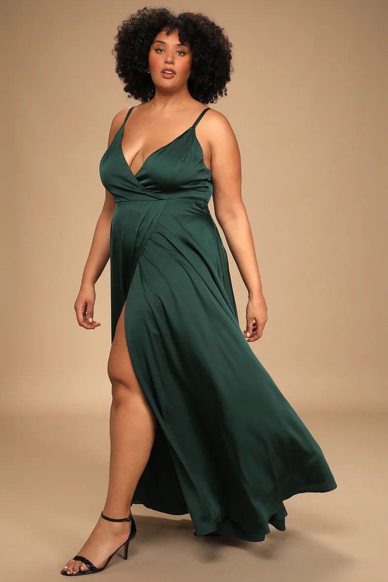 Ode To Love Emerald Green Satin Maxi Dress | Plus Size Wedding Guest | Holiday Gala #LTKwedding | Lulus (US)