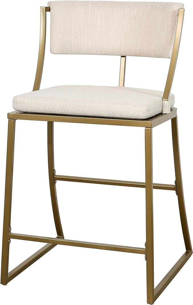 New Ridge Home Goods Mina 25" Counter-Height Metal Bar Stool, Antique Brass with Upholstered Beig... | Amazon (US)