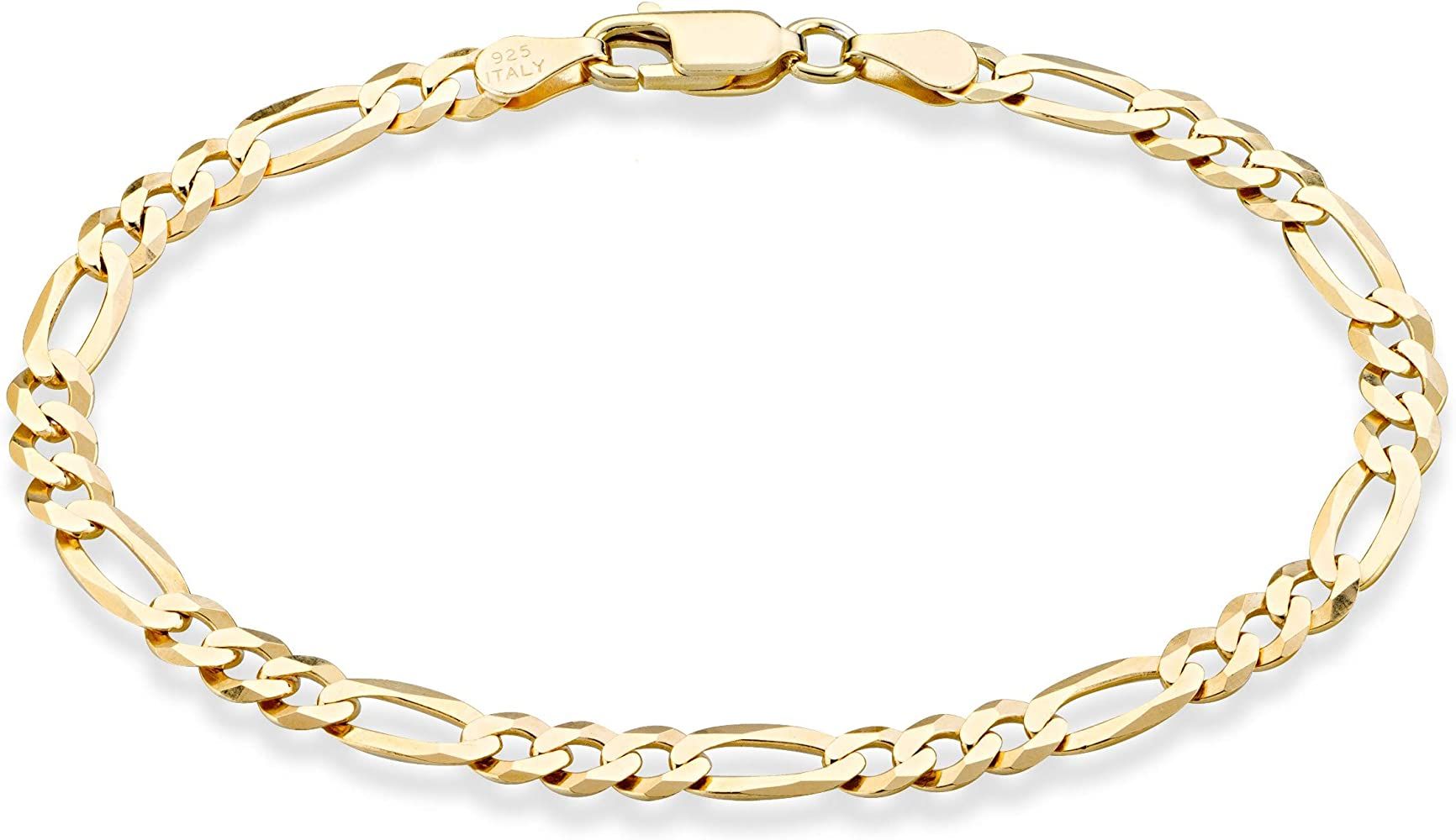 Miabella Solid 18K Gold Over Sterling Silver Italian 5mm Diamond-Cut Figaro Chain Bracelet for Wo... | Amazon (US)