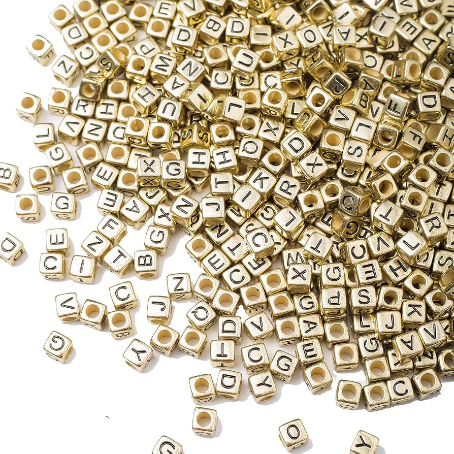 ToBeIT 1000Pcs Letter Beads Gold Letter Bead Acrylic Alphabet "A-Z" Cube Beads for Jewelry Making... | Amazon (US)