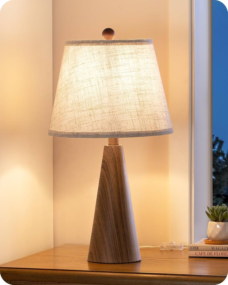 EDISHINE 21.85" Farmhouse Table Lamp, Rustic Bedside Lamp, Water Transfer Walnut Wood Grain Metal... | Amazon (US)