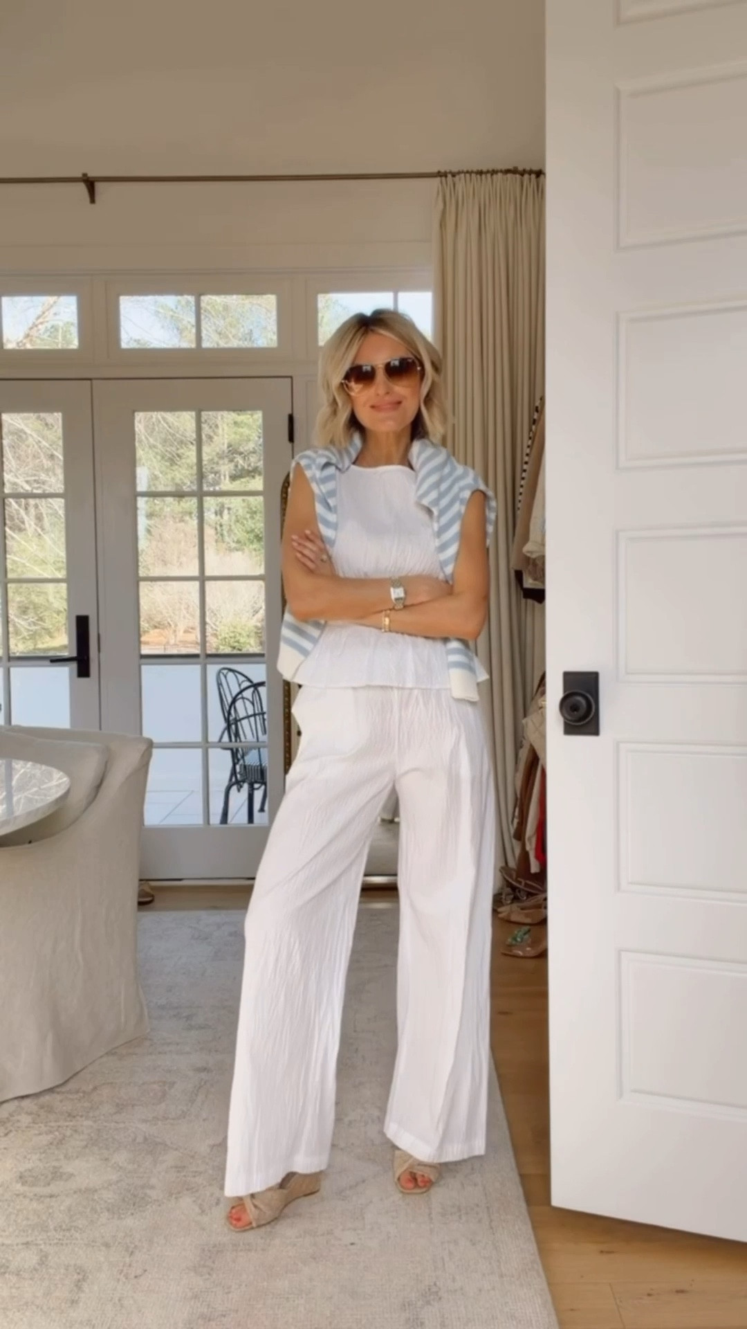 This all white look is so chic! I added a pop of color with this blue striped cardigan! Wearing S. 

Loverly Grey, Target find, Target fashion, white linen matching set, spring fashion, spring outfit ideas, vacation outfit ideas 

#LTKSeasonal #LTKootd
