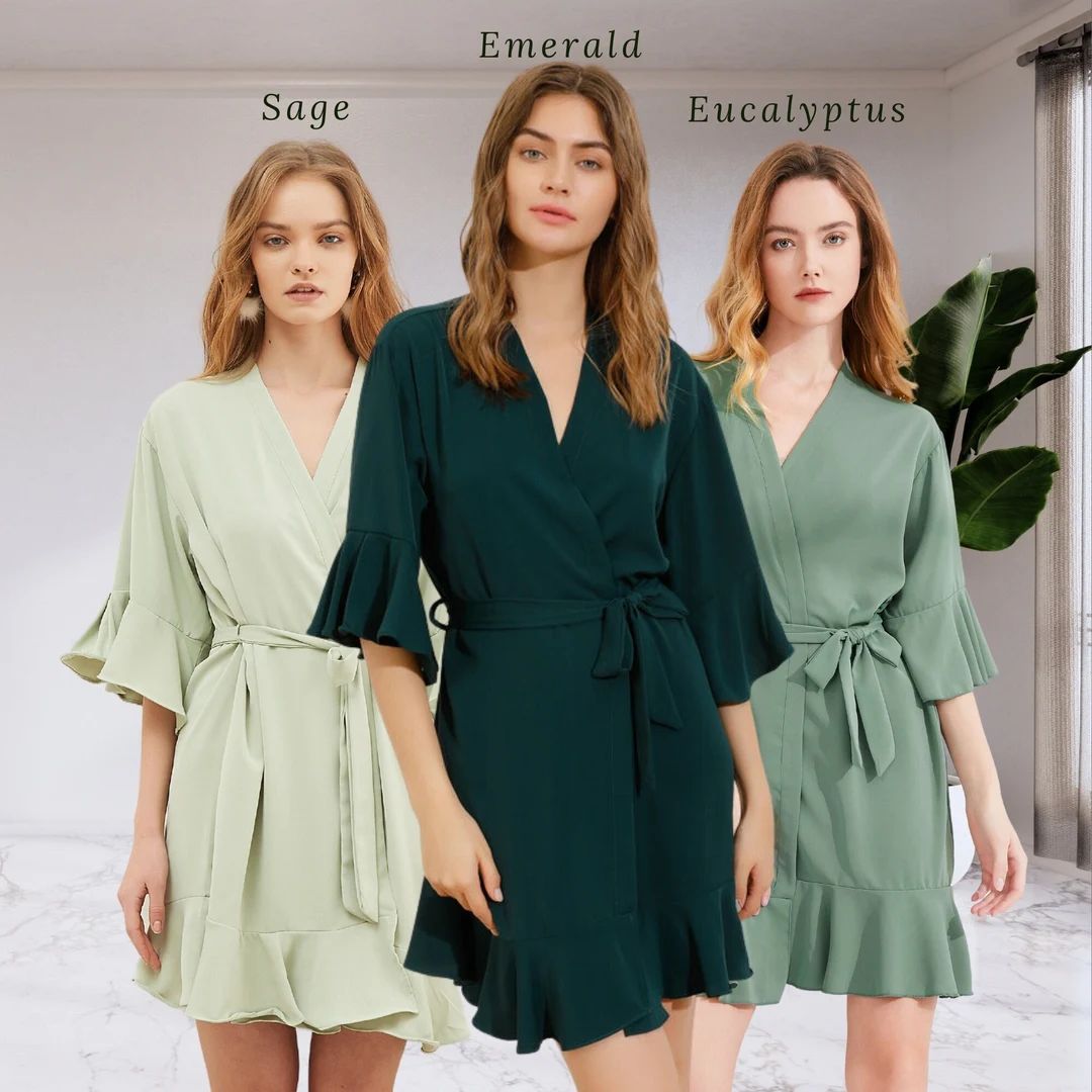 Emerald Green Bridesmaid Robes Set of Sage Ruffle Robe - Etsy | Etsy (US)