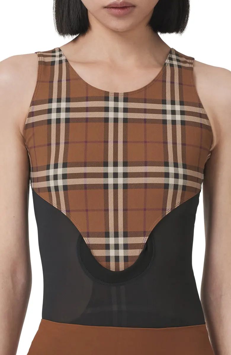 Burberry Madison Check Jersey & Mesh Bodysuit | Nordstrom | Nordstrom