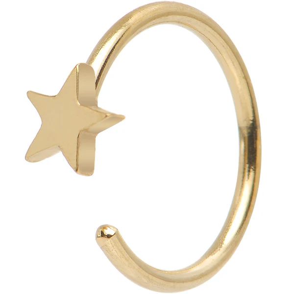 20 Gauge 5/16 Gold IP Stainless Steel Evening Star Nose Hoop | Body Candy
