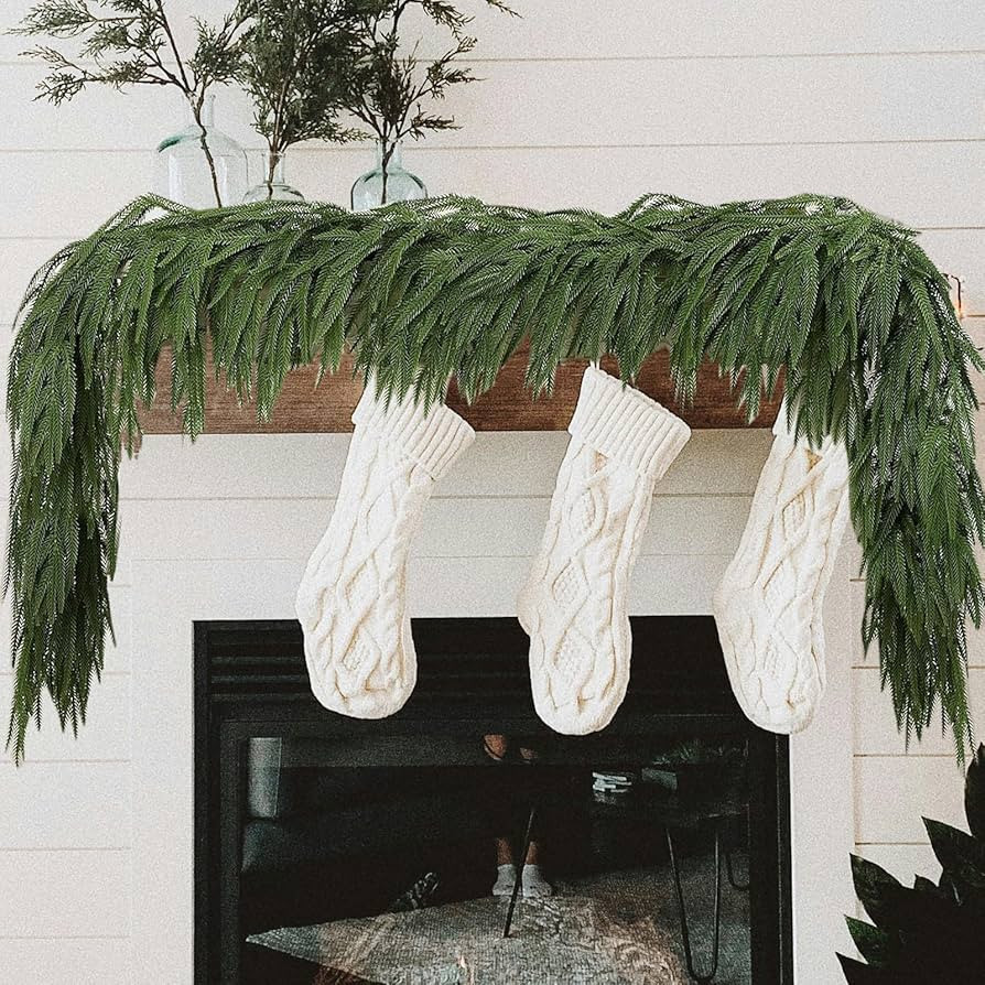 6 Ft Christmas Garlands Artificial Norfolk Pine Garland, Real Touch Green Faux Greenery Garland f... | Amazon (US)