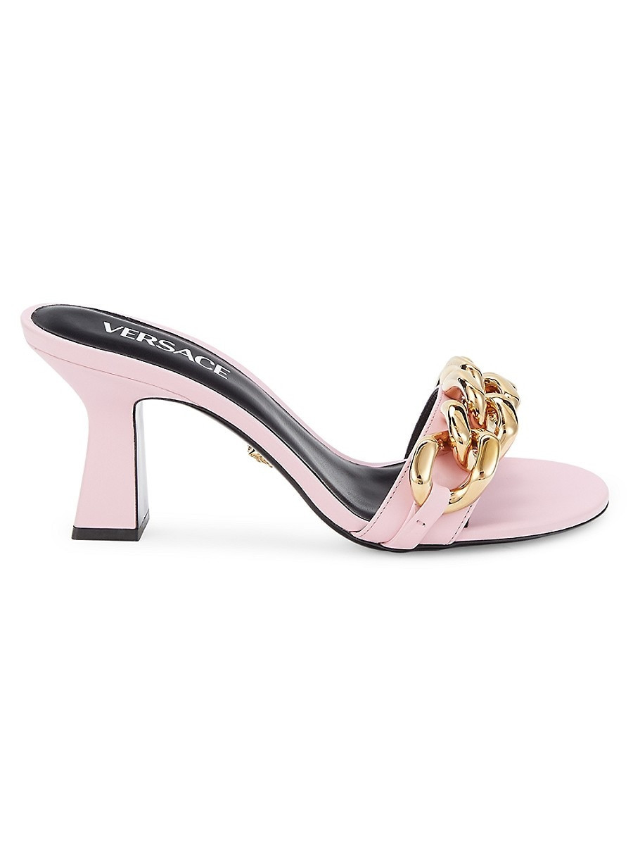 Versace Women's Curb LinkBlock Heel Leather Mules - Pink Gold - Size 37 (7) | Saks Fifth Avenue OFF 5TH
