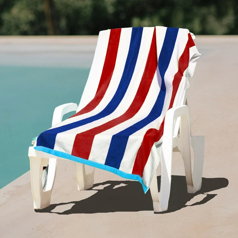 Better Homes & Gardens Cabana Stripe Oversized Beach Towel, 72" x 38", Blue and Red | Walmart (US)