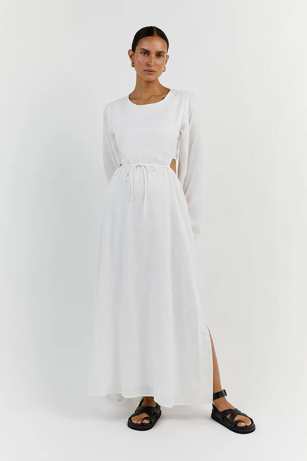 MOLLY WHITE LINEN MIDI DRESS | DISSH