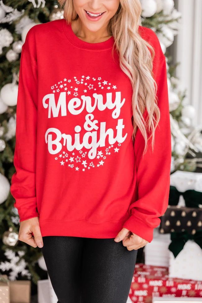 Merry And Bright Graphic Red Sweatshirt | The Pink Lily Boutique