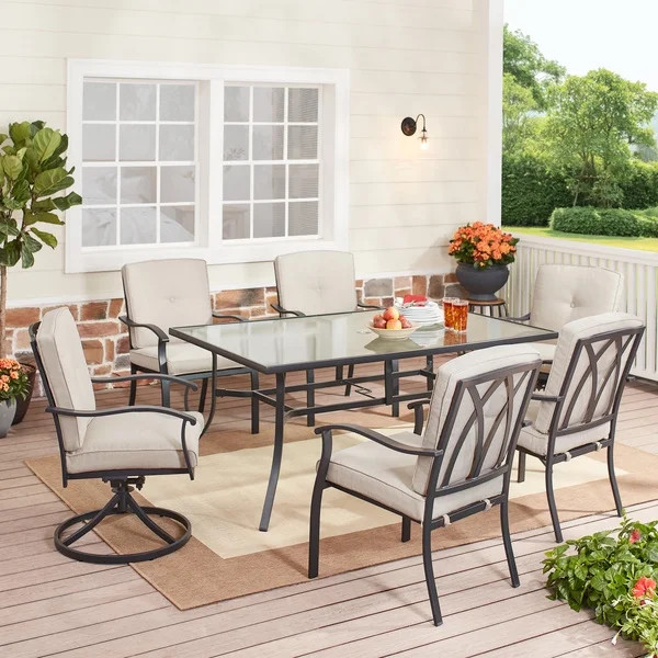 Mainstays Belden Park 7 Piece Patio Dining Set - Red - Walmart.com | Walmart (US)