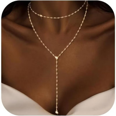Dainty Y-Shaped Pendant Necklace: 14k Gold Plated/Silver Beaded Chain, Trendy Long Lariat for Women | Target