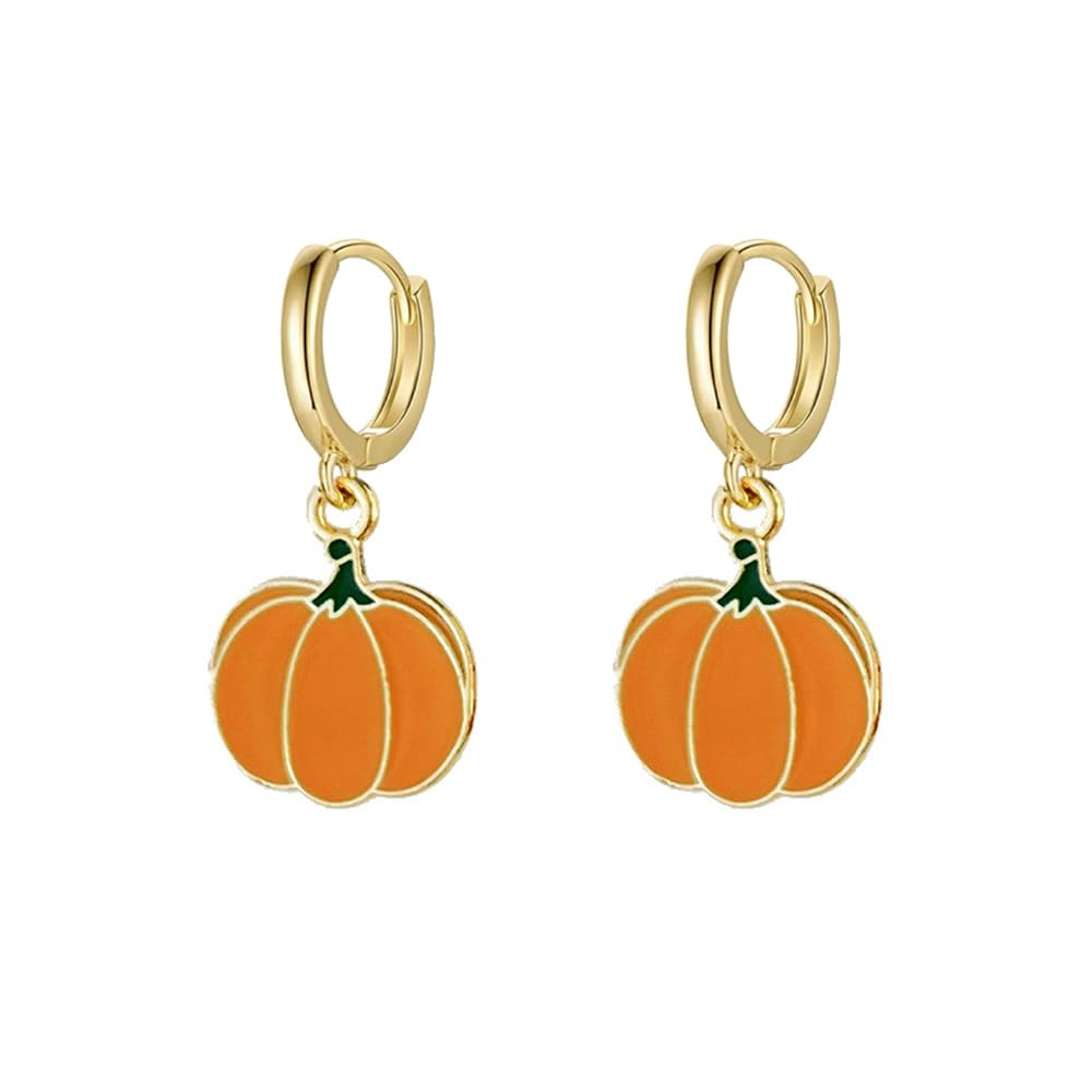Cute Pumpkin Small Hoop Earrings for Women Dainty Minimalist Gold Plated Halloween Thanksgiving H... | Amazon (US)