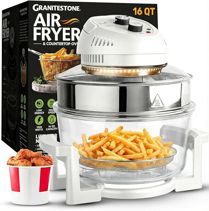 Granitestone 16Qt Large Glass Air Fryer Non Toxic – Family Sized Airfyrer Cooker with 3 Cooking... | Amazon (US)