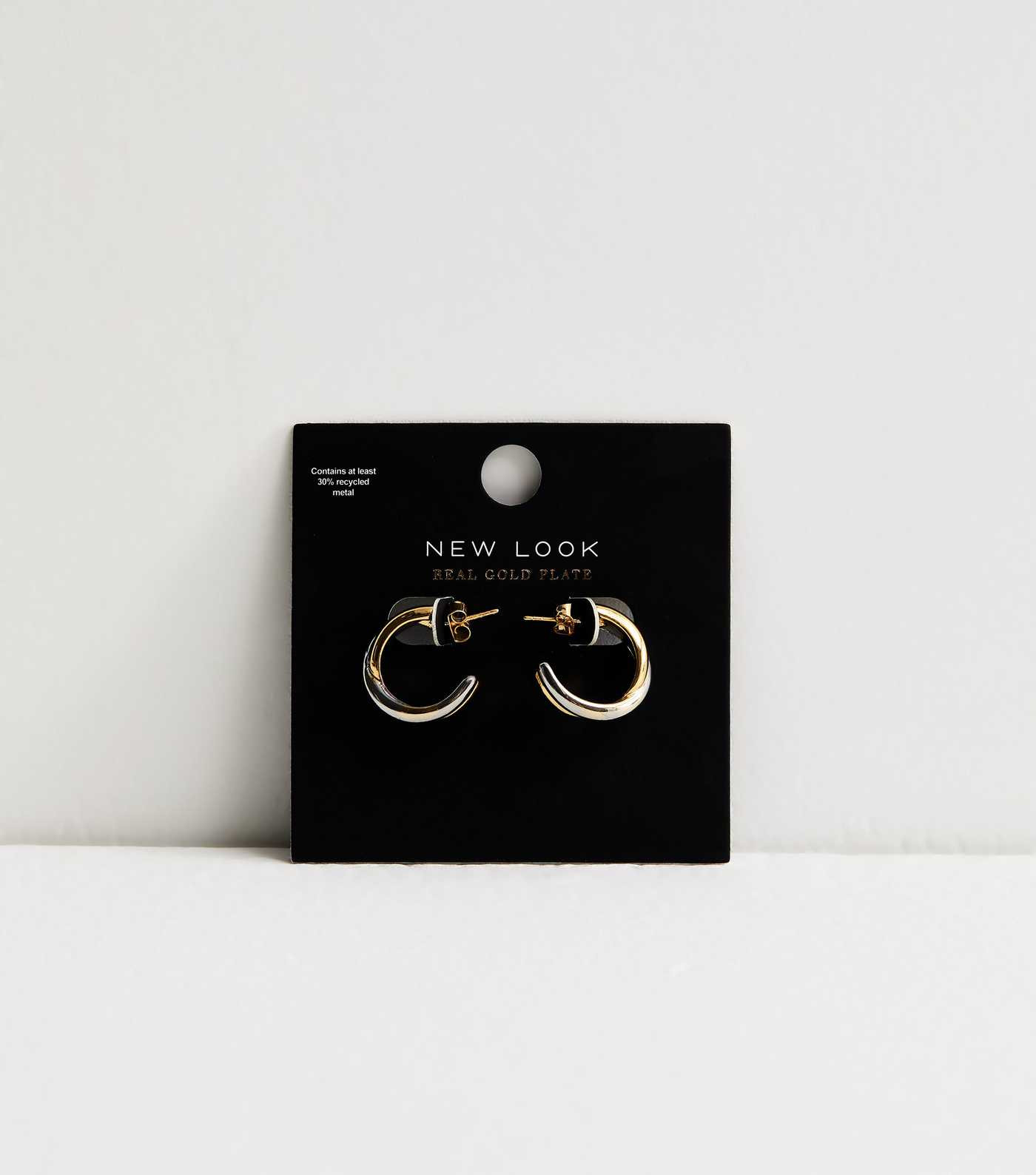 18ct Gold Plated Mixed Metal Sleek Hoop Earrings | New Look | New Look (UK)