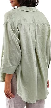 Amazhiyu Women's 100% Linen Summer 3/4 Sleeve Button Down Shirt High Low Tops | Amazon (US)