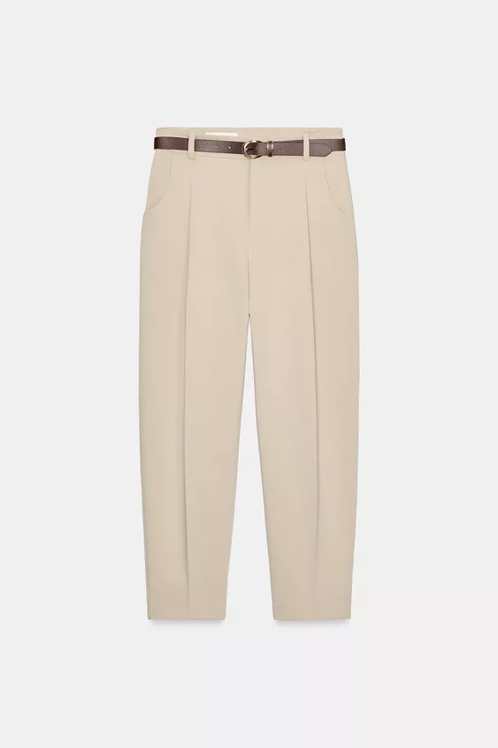 KNÖCHELLANGE HOSE MIT BUNDFALTEN UND GÜRTEL | Zara DE