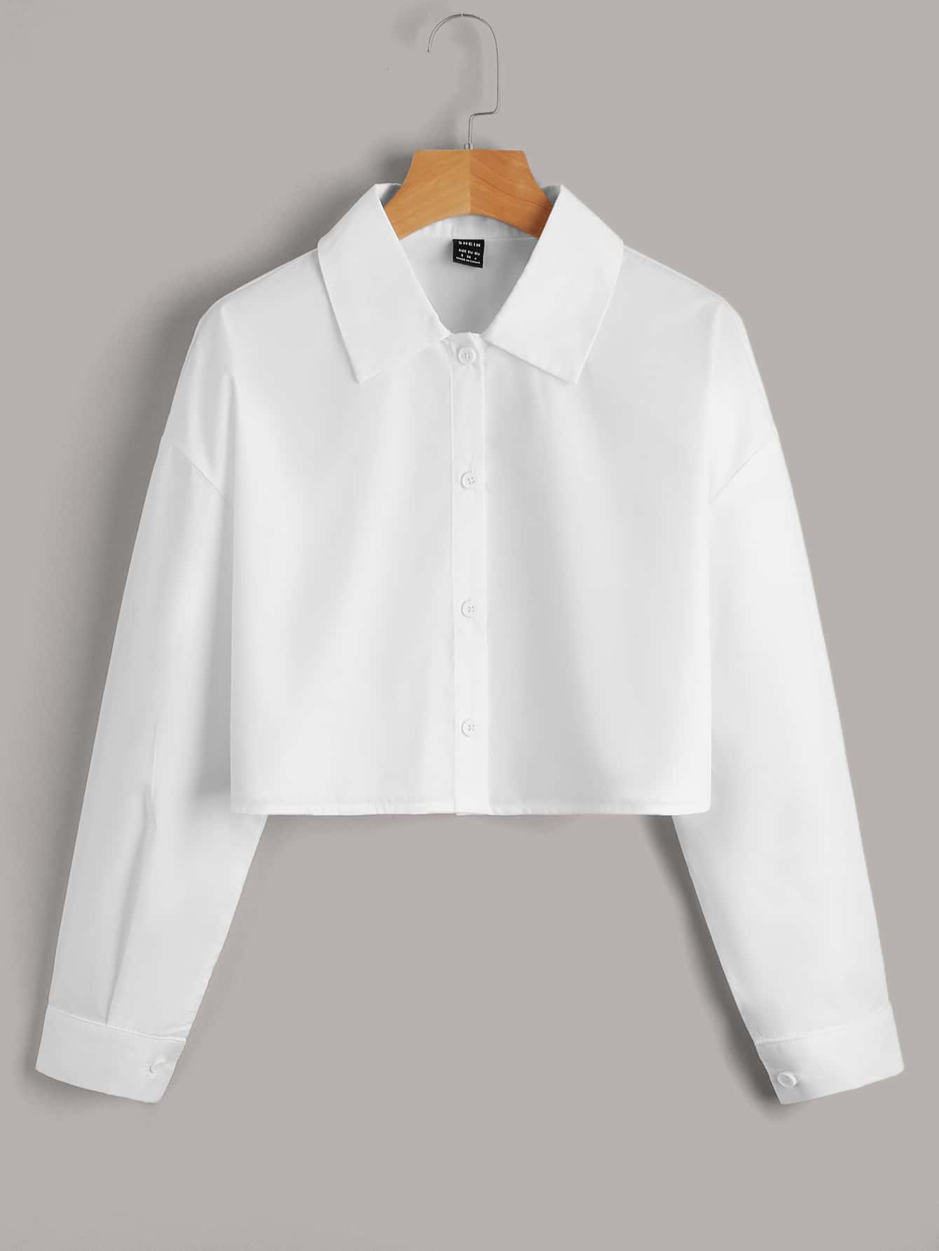 SHEIN EZwear Solides, Weißes, Gekürztes Hemd Mit Knopfleiste | SHEIN