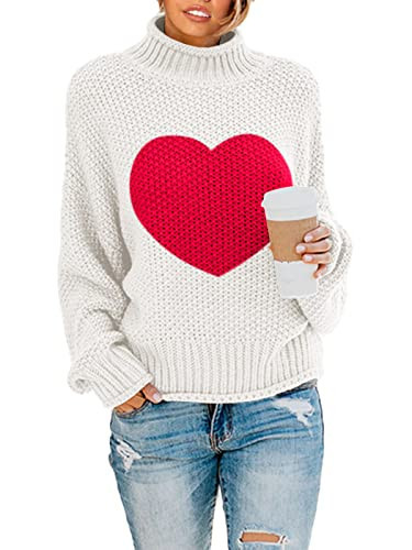 Saodimallsu Womens Heart Sweater Oversized Turtleneck Sweaters Batwing Long Sleeve Pullover Loose Chunky Knit Tops | Amazon (US)