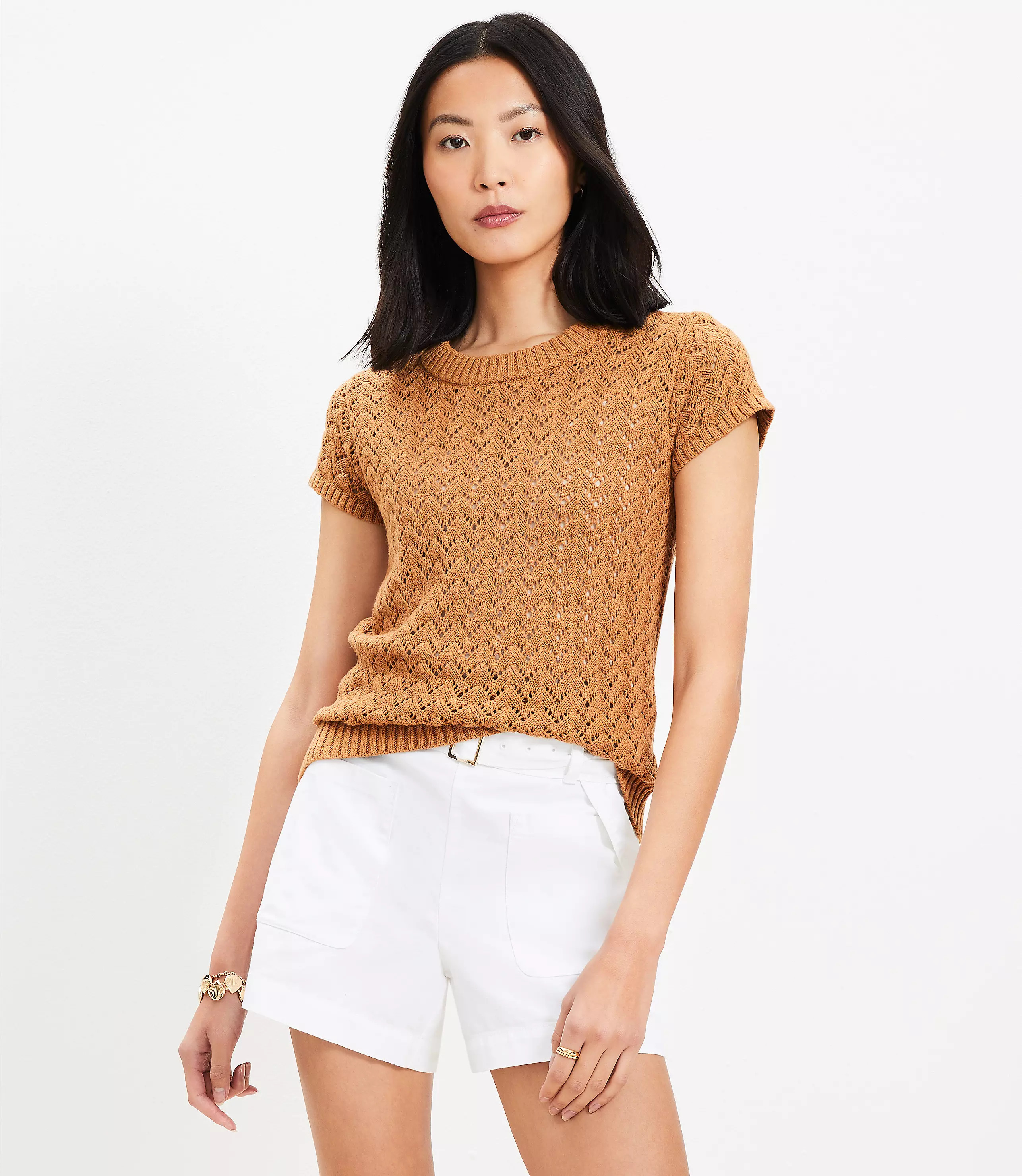 Chevron Pointelle Sweater Tee | LOFT