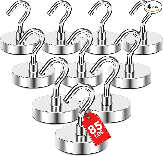 MIKEDE Magnetic Hooks, 85 Lbs Heavy Duty Earth Magnets with Hooks for Cruise Cabin, 10 Pcs Strong... | Amazon (US)