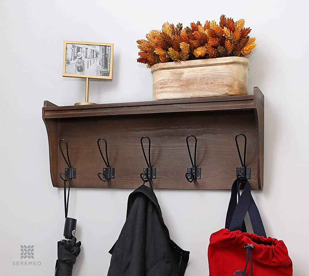 Seremeo Wooden Coat Rack, Wall Mounted Coat Rack with Shelf, Mudroom Organizer, 26 inch Entryway ... | Amazon (US)