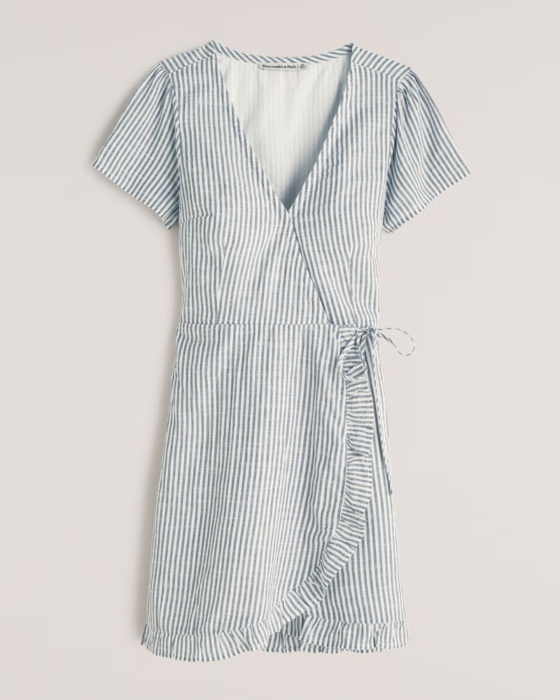 Short-Sleeve Ruffle Wrap Mini Dress | Abercrombie & Fitch (US)