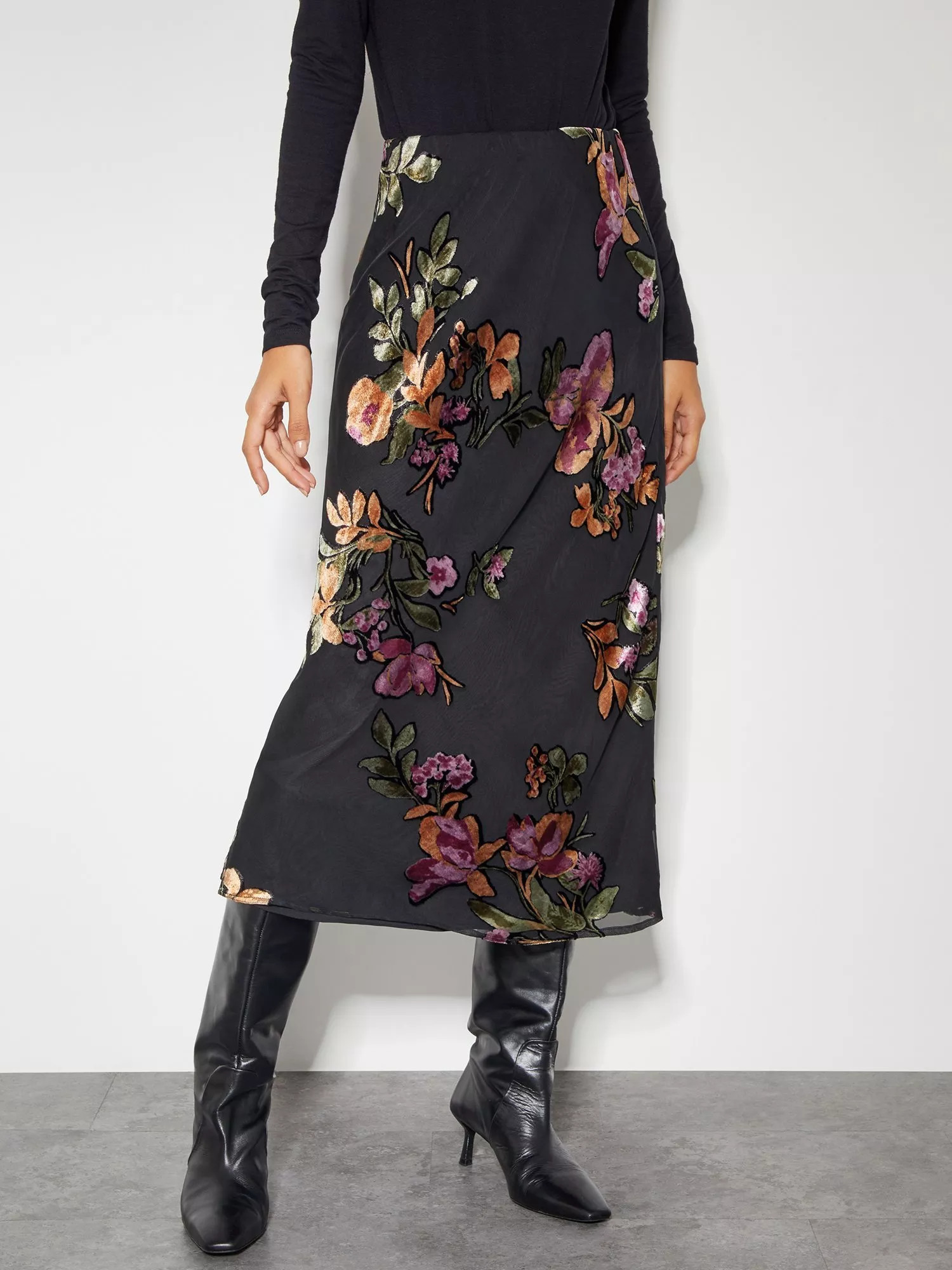 MonsoonAriella Devore Skirt, Black/Multi | John Lewis (UK)