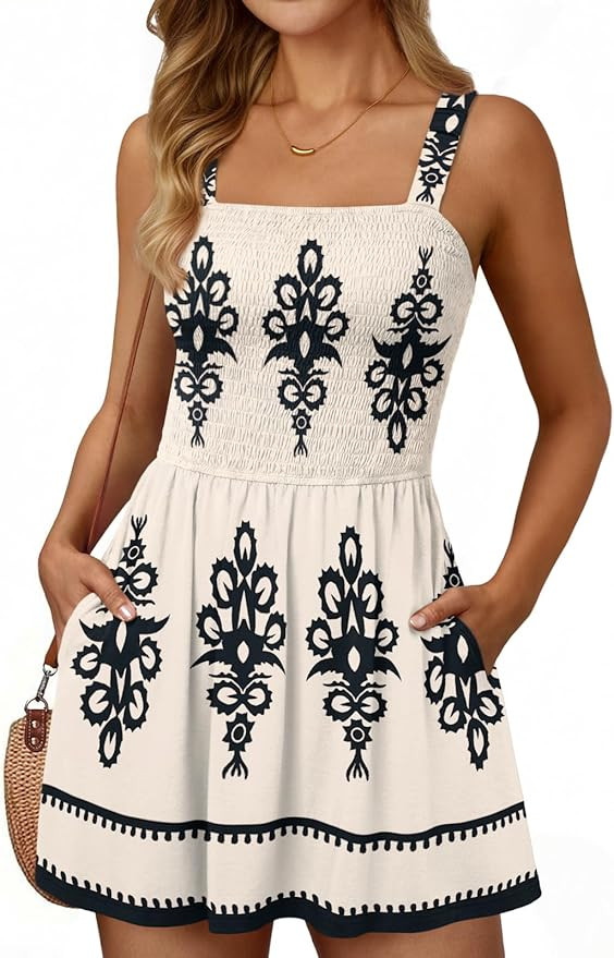 LILLUSORY Womens Short Summer Dress Mini Sundress Beach Vacation Spring Sleeveless Dresses 2026 C... | Amazon (US)