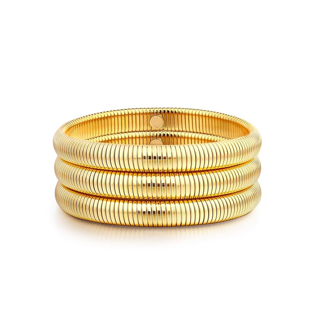 Gold Bangle Bracelets For Women Non Tarnish 14k Gold Plated Stackable Chunky Gold Bracelet Set St... | Amazon (US)